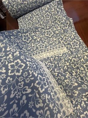 Blue and White Utica Floral Full size Sheet set